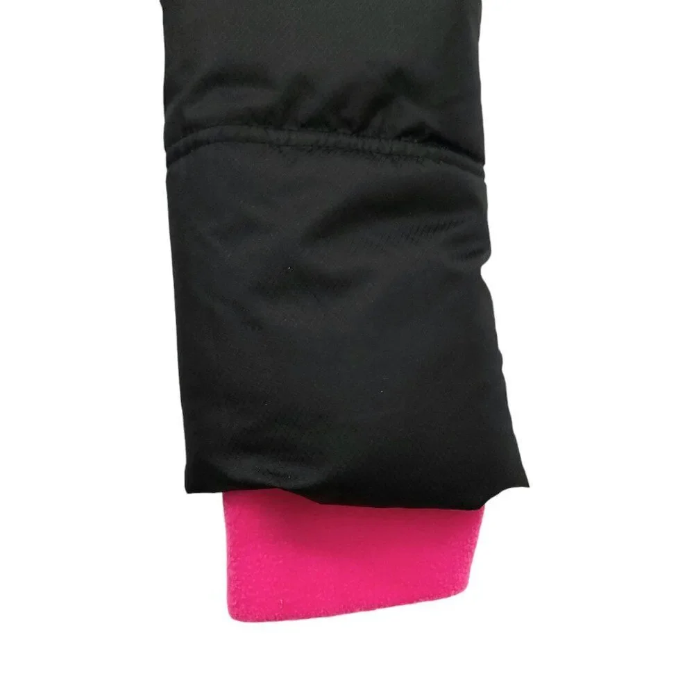 Faded Glory Puffer Jacket Youth XL 14/16 Black Pink Hooded Full Zip Fleece Warm